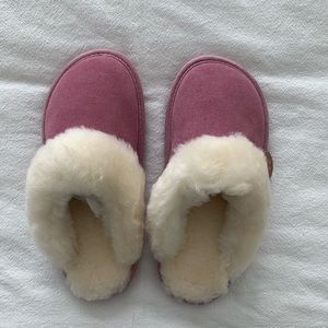 Fuzzy Pink Lambswool Slippers